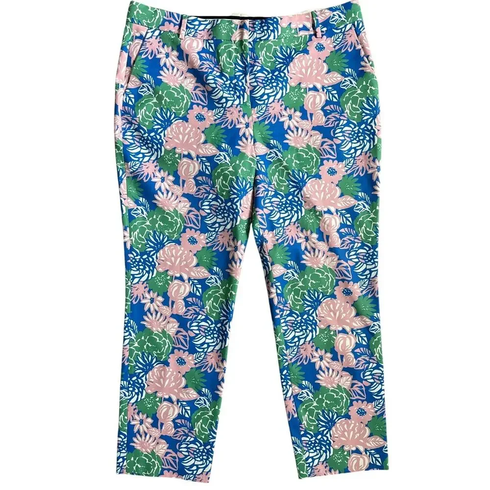 Tory Burch Plus Sport Ribbon Bouquet Printed Tech Twill Golf Pants Size 14